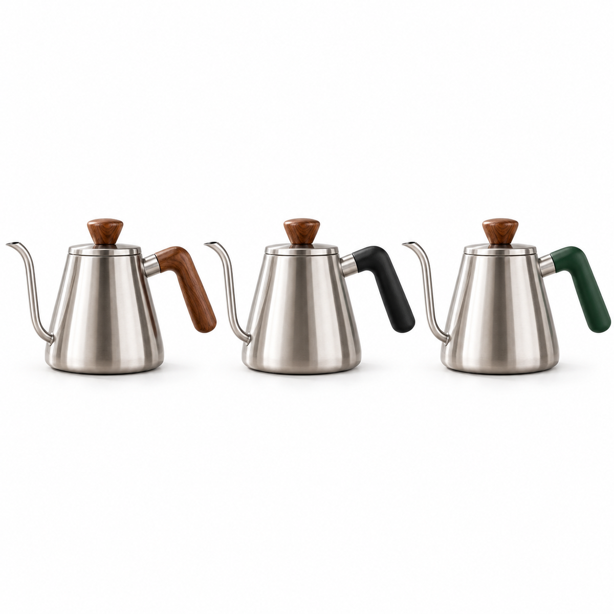 Three color options for the Tervinna gooseneck kettle