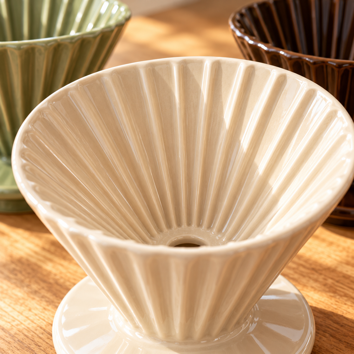 Tervinna Ribbed Ceramic Pour-Over Dripper: close-up product detail