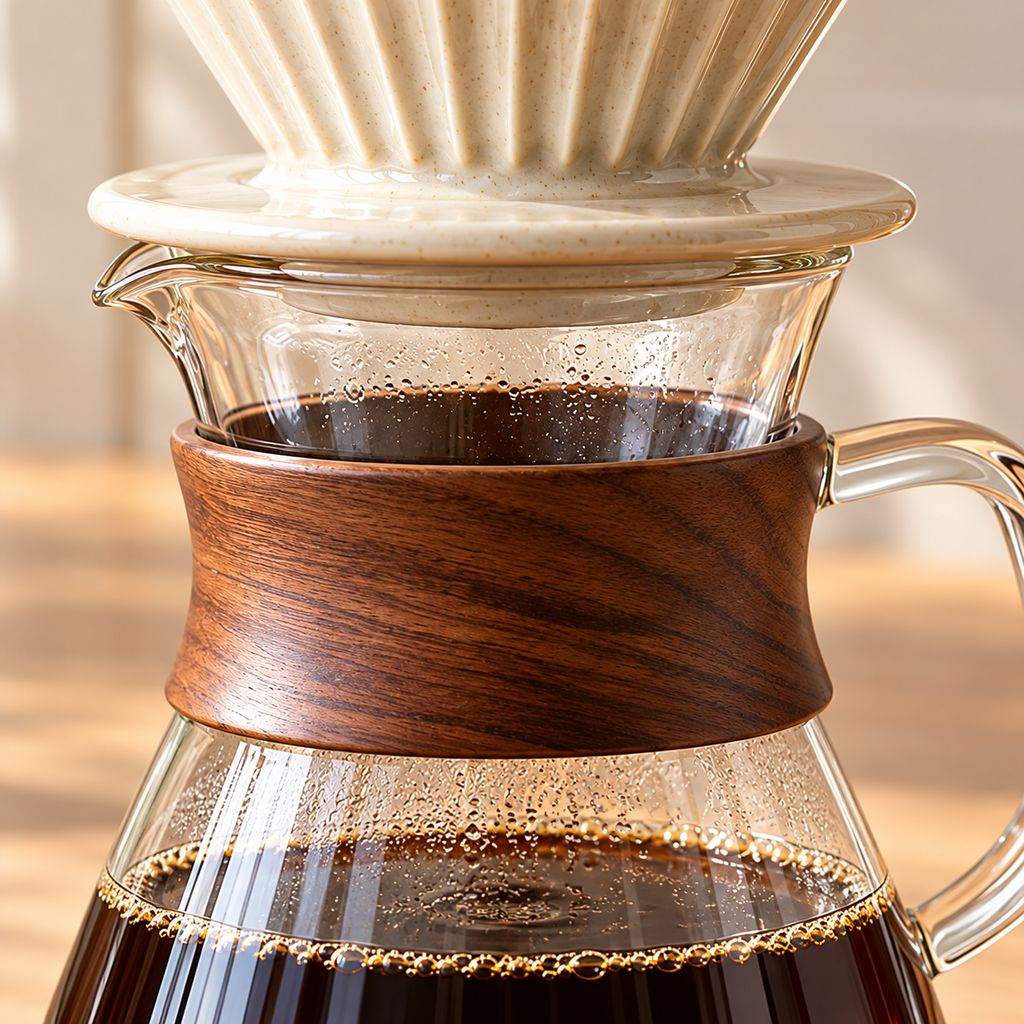 Tervinna Glass Pour-Over Coffee Set with Ceramic Dripper: close-up product detail
