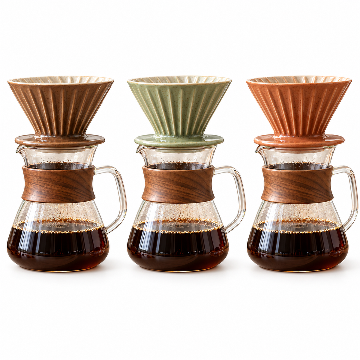 Tervinna Glass Pour-Over Coffee Set with Ceramic Dripper: three color options