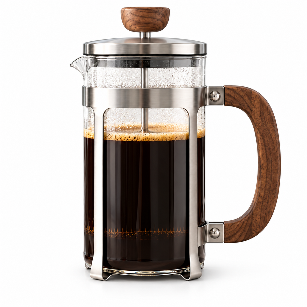 Tervinna Glass French Press with Walnut-Tone Handle: product on white background