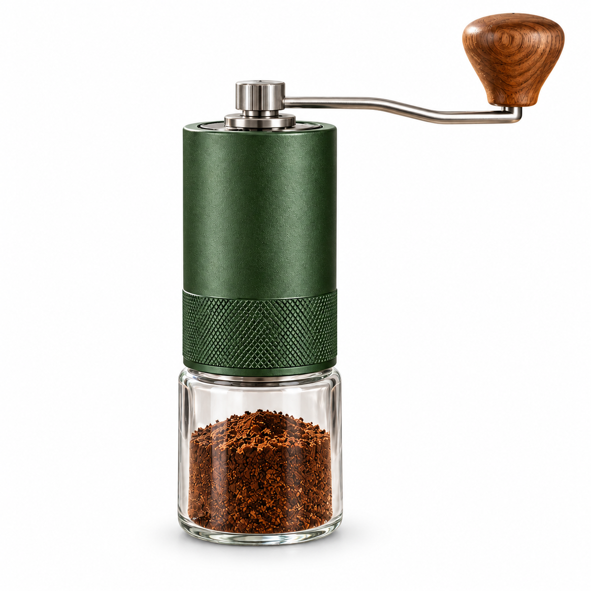 Tervinna Manual Burr Coffee Grinder with Glass Grounds Jar: product on white background