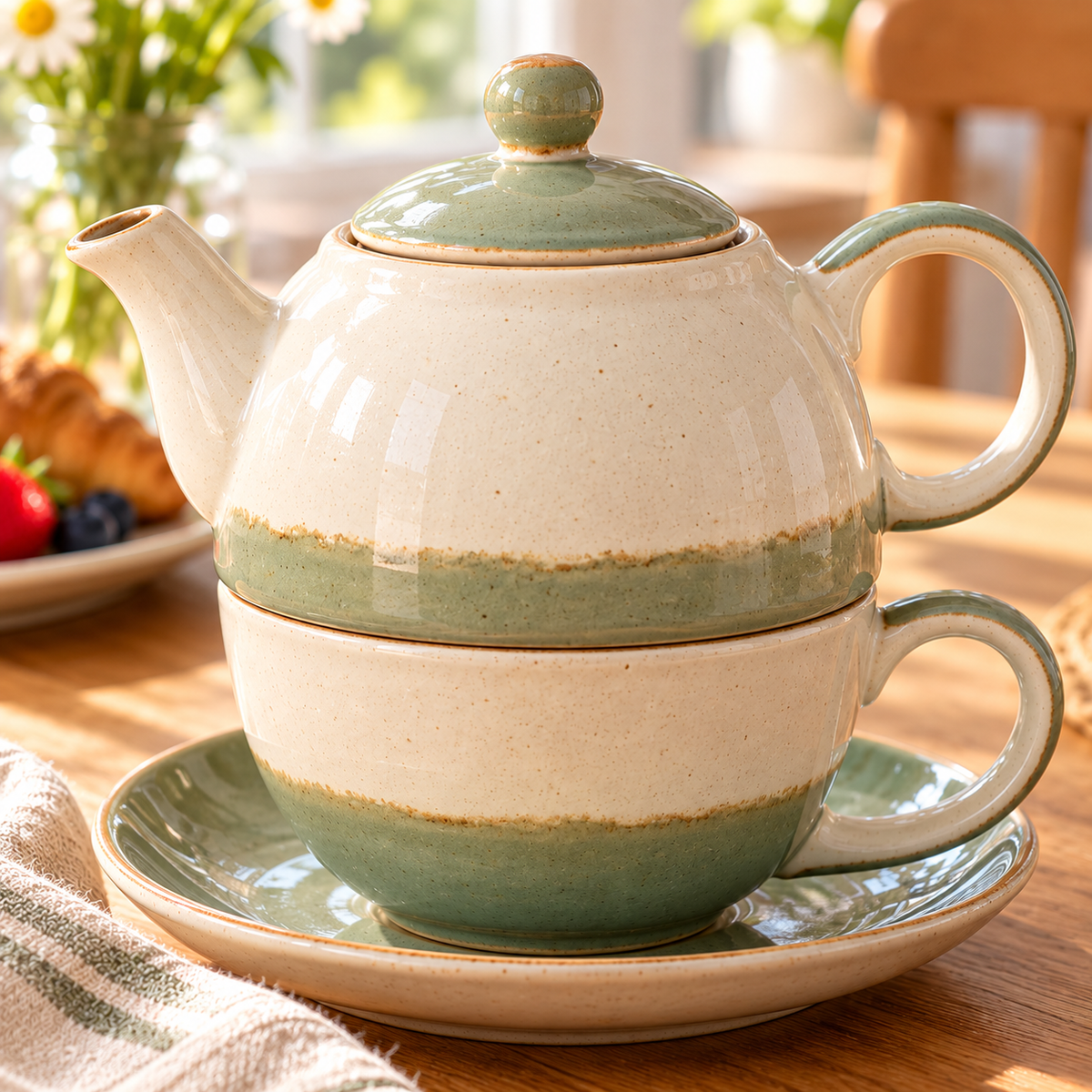 Tervinna Ceramic Tea-for-One Set: close-up product detail