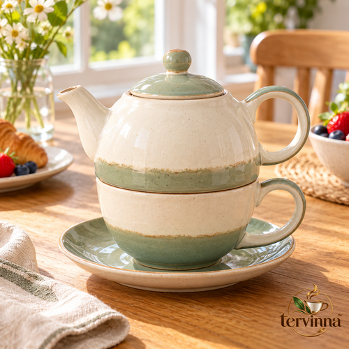 Ceramic Tea-for-One Set main image with transparent Tervinna logo at lower right