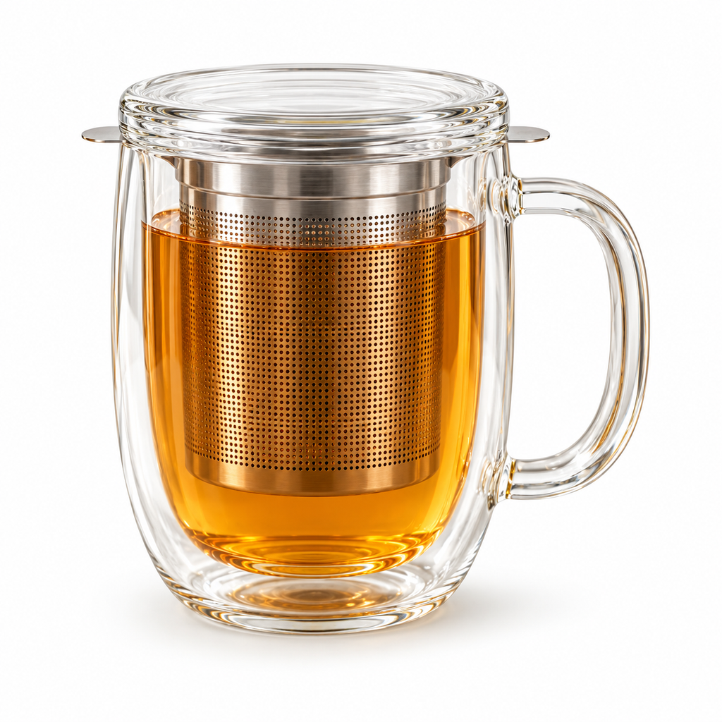 Tervinna Double-Wall Glass Tea Infuser Mug: product on white background