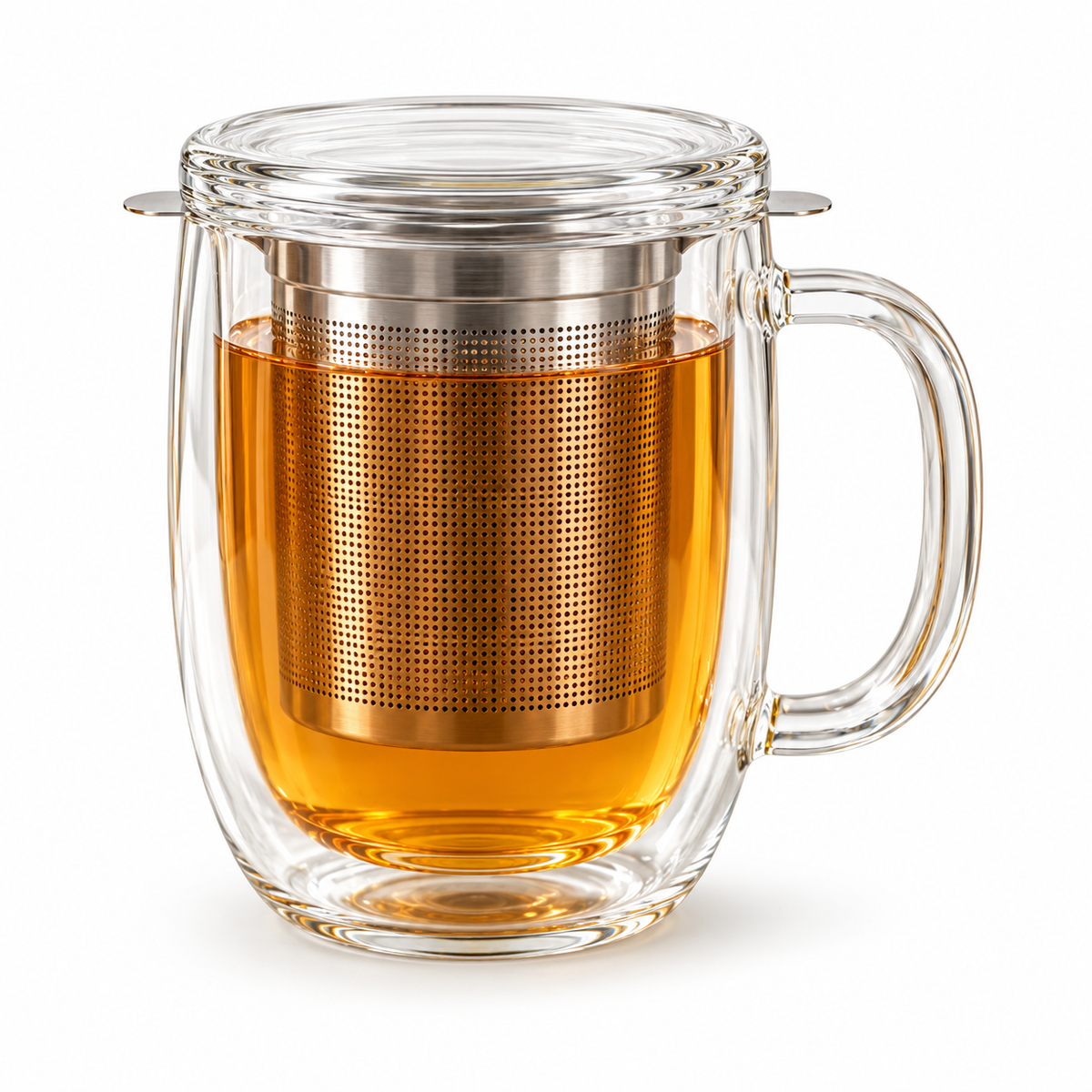 Tervinna Double-Wall Glass Tea Infuser Mug: product on white background