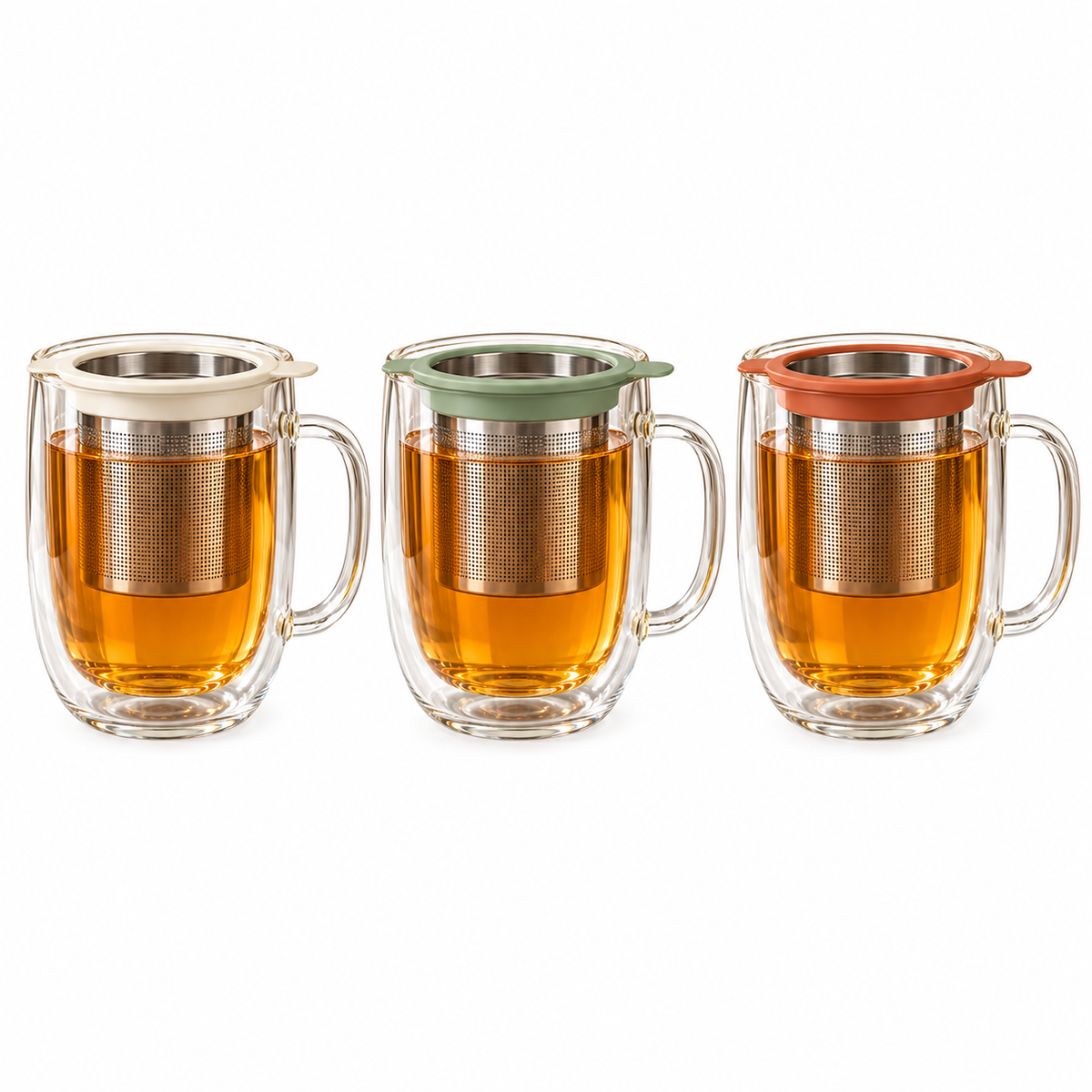 Tervinna Double-Wall Glass Tea Infuser Mug: three color options