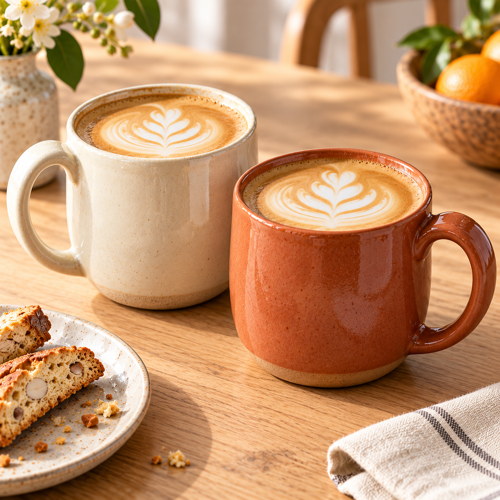 Tervinna Ceramic Latte Mugs, Set of Two: close-up product detail