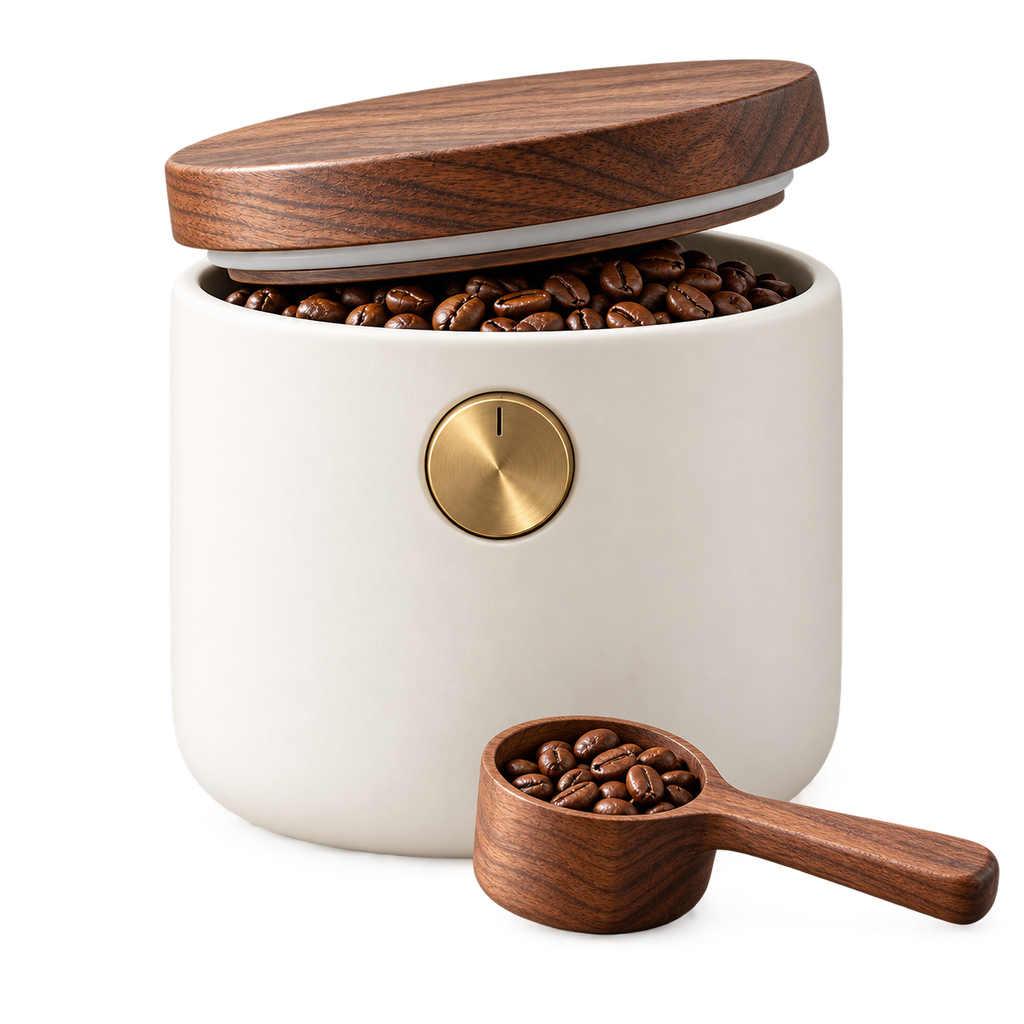 Tervinna Airtight Coffee Canister with Walnut-Tone Lid: product on white background