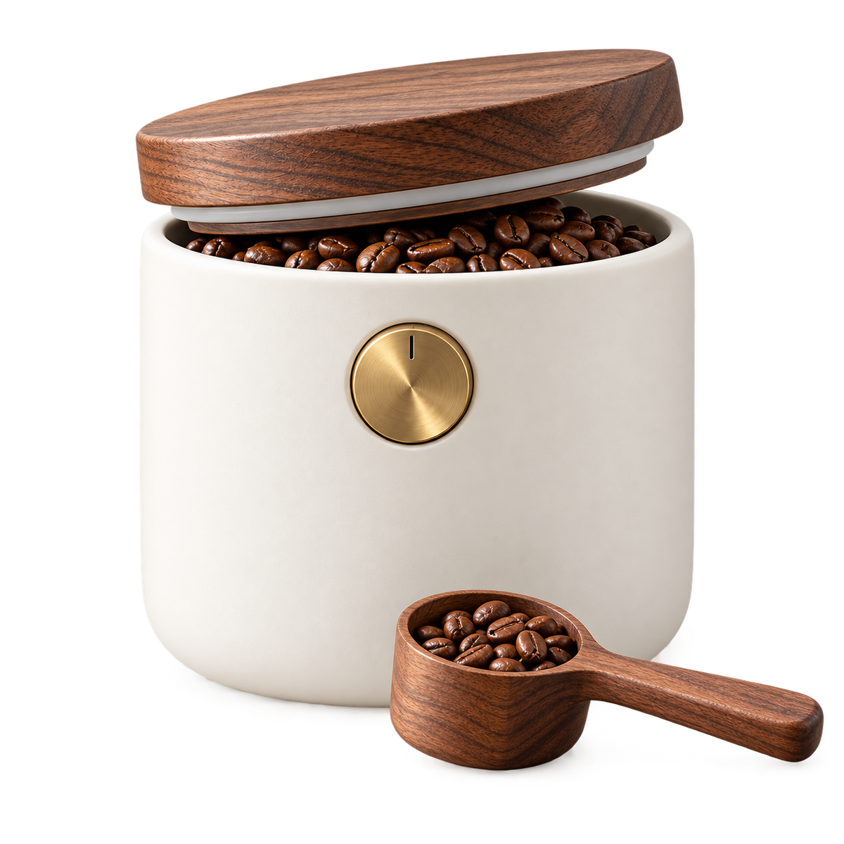 Tervinna Airtight Coffee Canister with Walnut-Tone Lid: product on white background