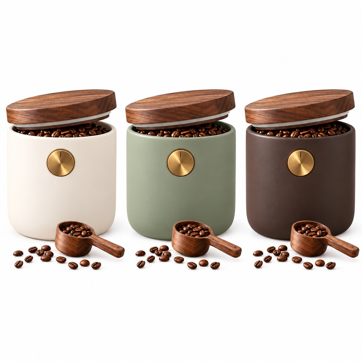 Tervinna Airtight Coffee Canister with Walnut-Tone Lid: three color options