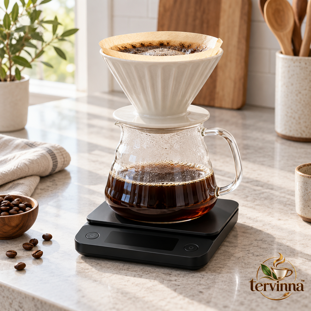 Slim Digital Coffee Scale main image with transparent Tervinna logo at lower right
