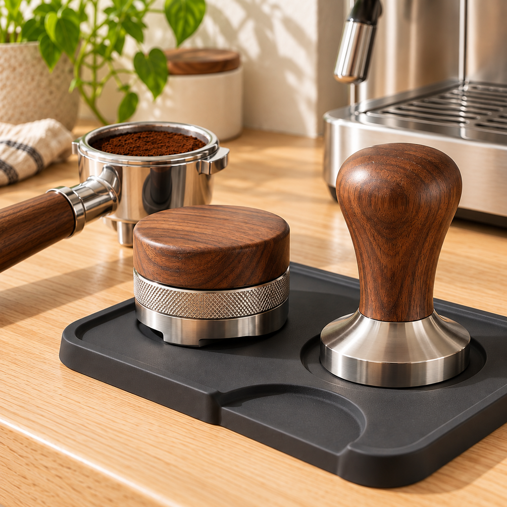 Tervinna Espresso Tamper and Distributor Set: close-up product detail